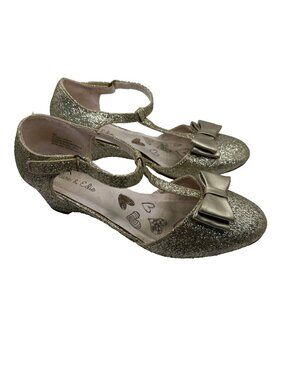 Olive & Edie Girls Lucina Mary Jane Heel Sz 5 Gold Glitter Sparkly Princess Glam